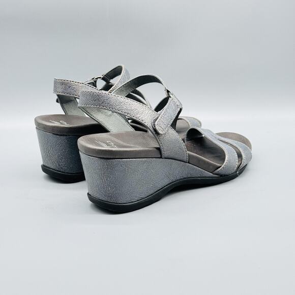 Dansko Sandals Womens 8.5 Silver Leather Addyson Strappy Wedge Heel Comfort - Picture 7 of 11
